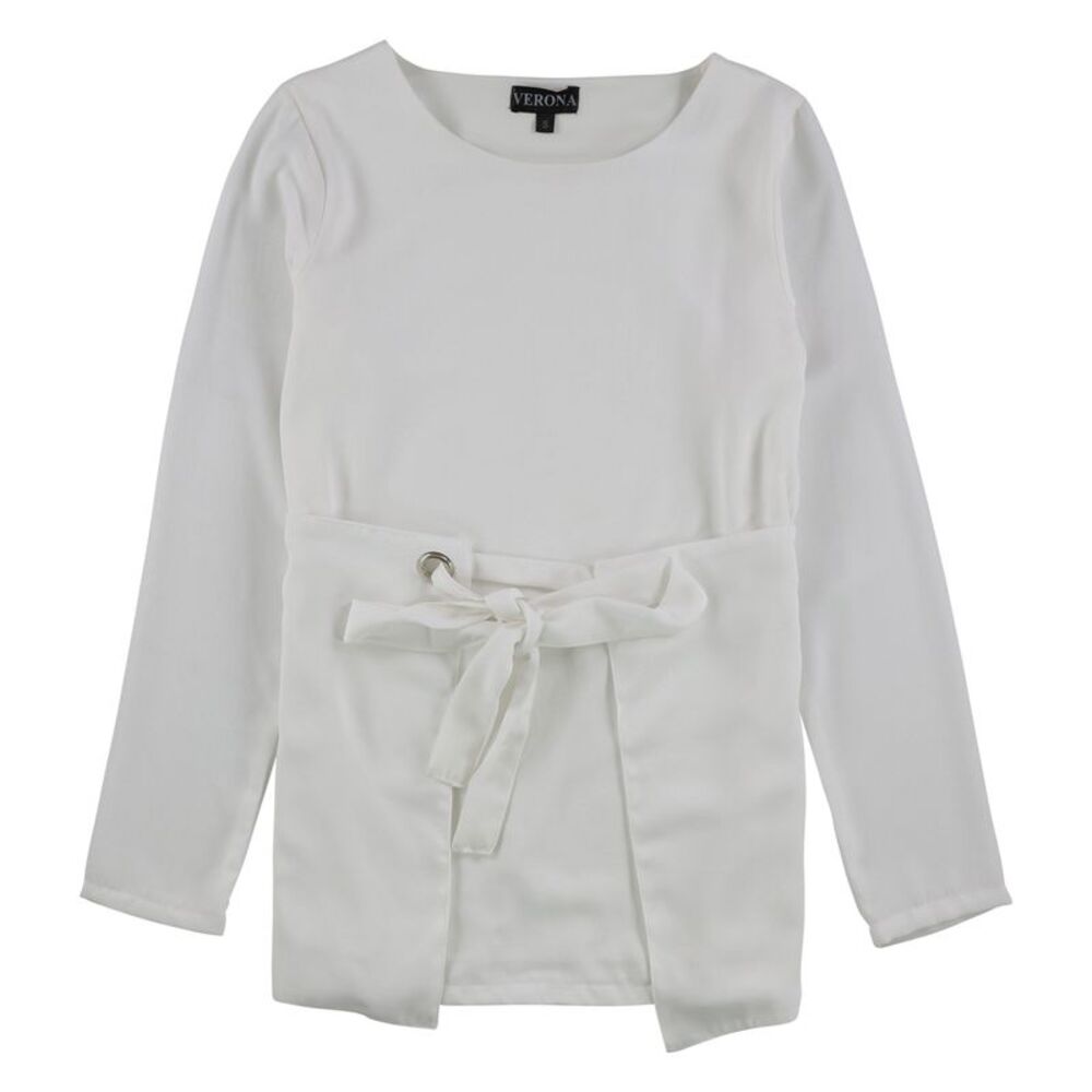 Verona Collection Womens Tie-Belt Pullover Blouse, White, S, DM